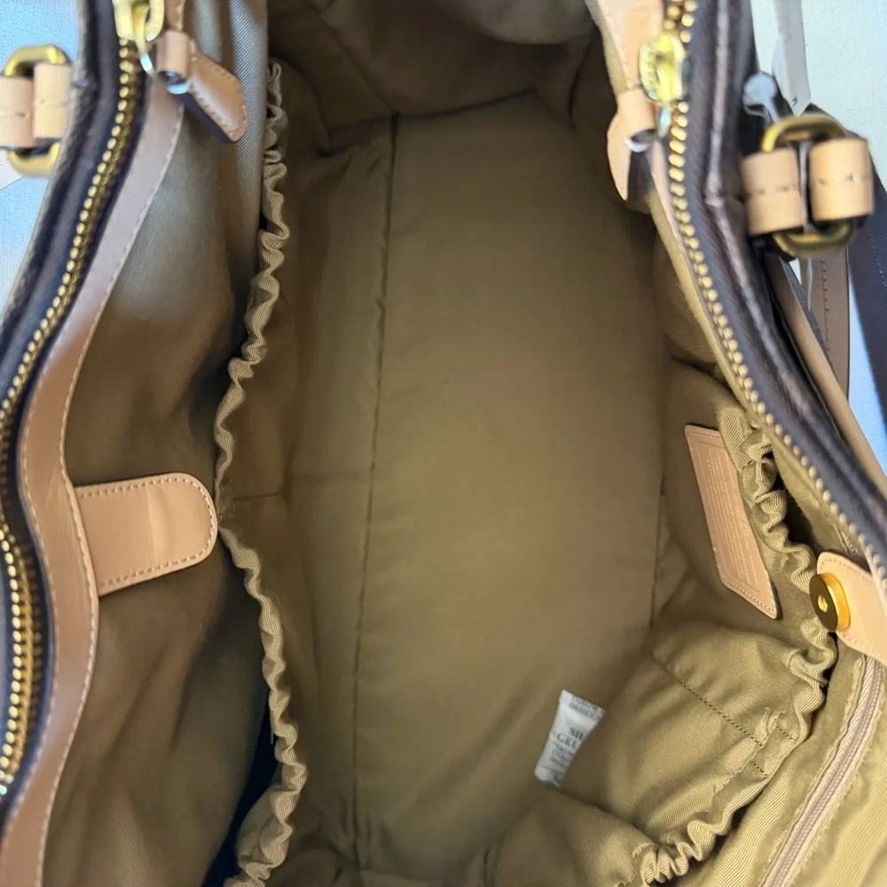 Coach Brown Signature Baby Bag with Tan Trim and Red Tag
